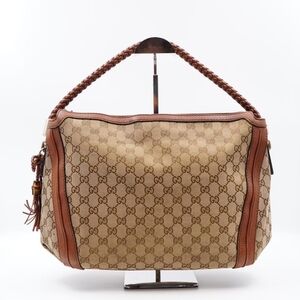 Gucci Beige & Brown GG Canvas Hobo Bag